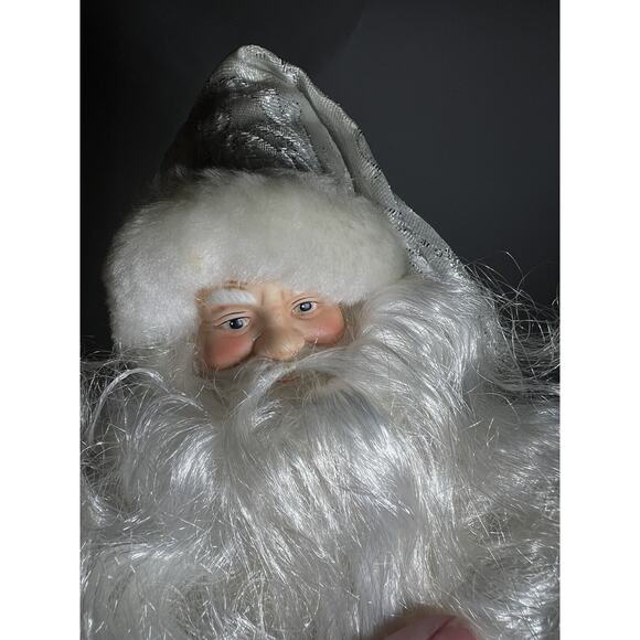 Vintage Father Christmas Tree Topper Santa Porcelain Head Hands Silver Crystal - Picture 15 of 16